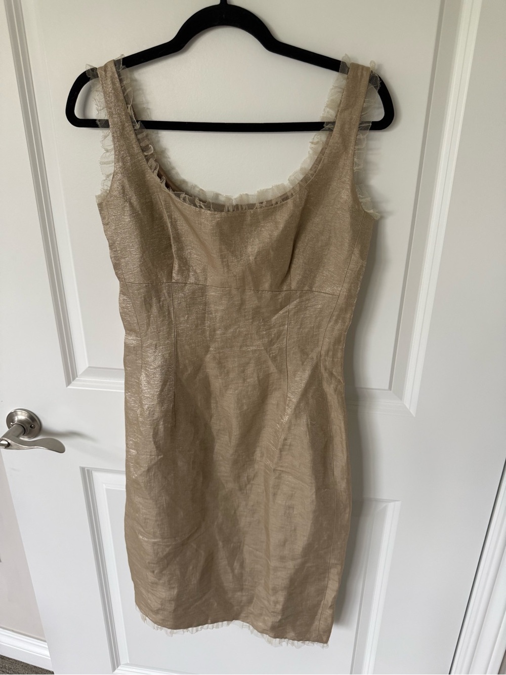 Jordi Labanda Tulle Trim Empire Waist Y2K Linen Dress Size 38